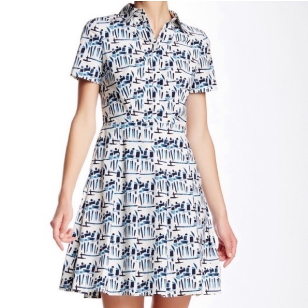 Tory Burch Blue and White Button-up Collared Shirt-dress